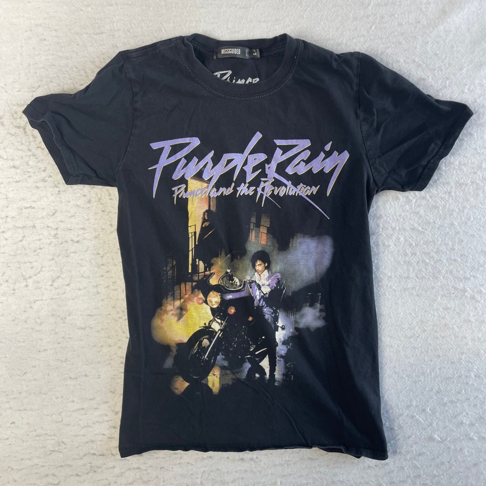 Missguided Prince Purple Rain T Shirt Small Black Graphic Short Sleeve Crew Neck